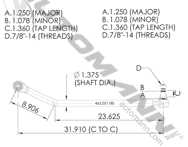 463.DS1180-DRAG LINK 31.690IN C TO C PETERBILT..R250068,1002132, 10-02132,1002260, 10-02260,1002499,10-0249...