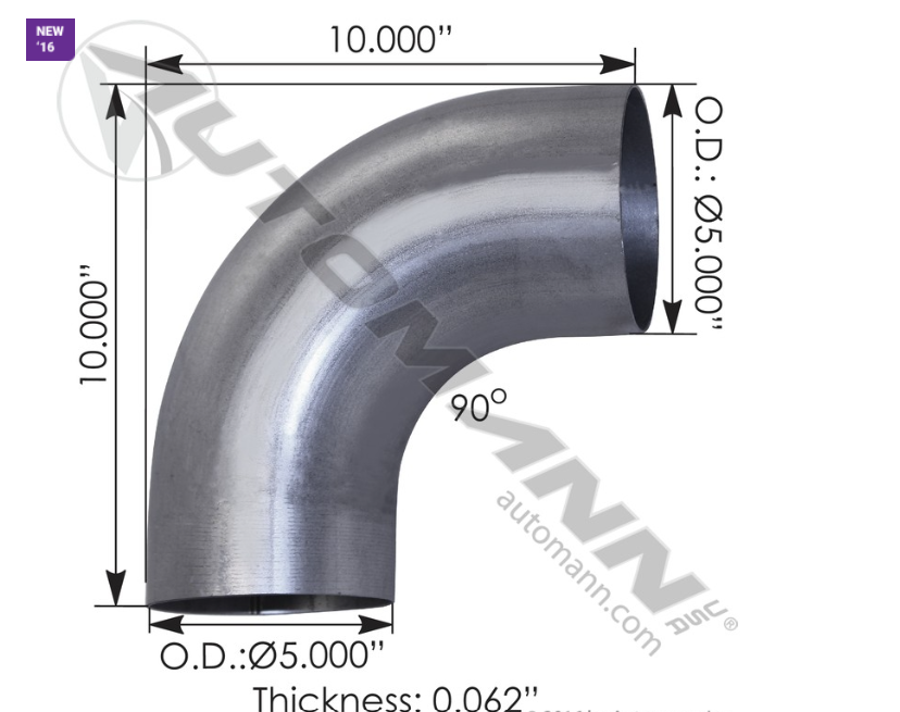 562.U4590S10A-EXHAUST ELBOW 90DEG 5IN OD-OD