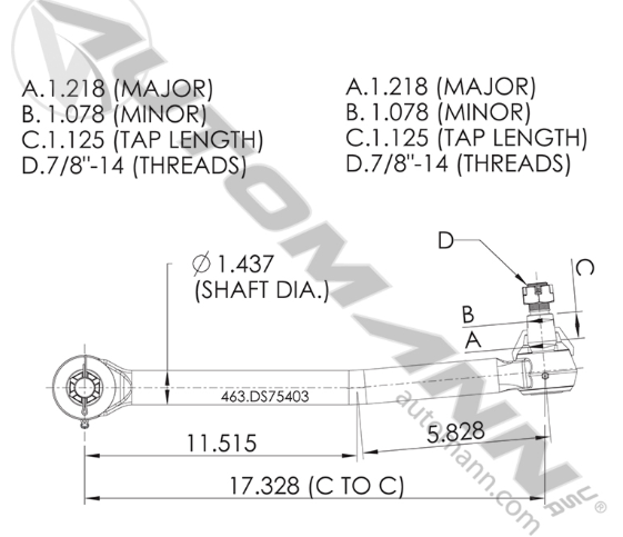 463.DS7562-DRAG LINK 17.00 IN C TO C LH PETERBILT J20-6004-002 J206004002