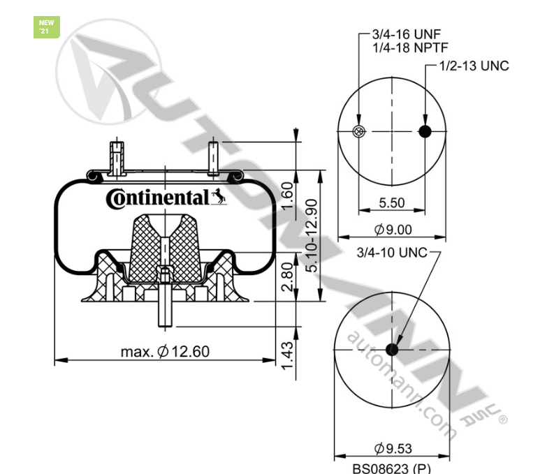 566.CT64260-CONTINENTAL AIR SPRING ROLLING LOBE 9039, 1R12-095, 64260, 90557023, AS0012